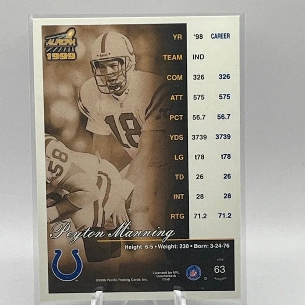 Peyton Manning 1999 Pacific Aurora 63 NFL Indianapolis Colts Football Card